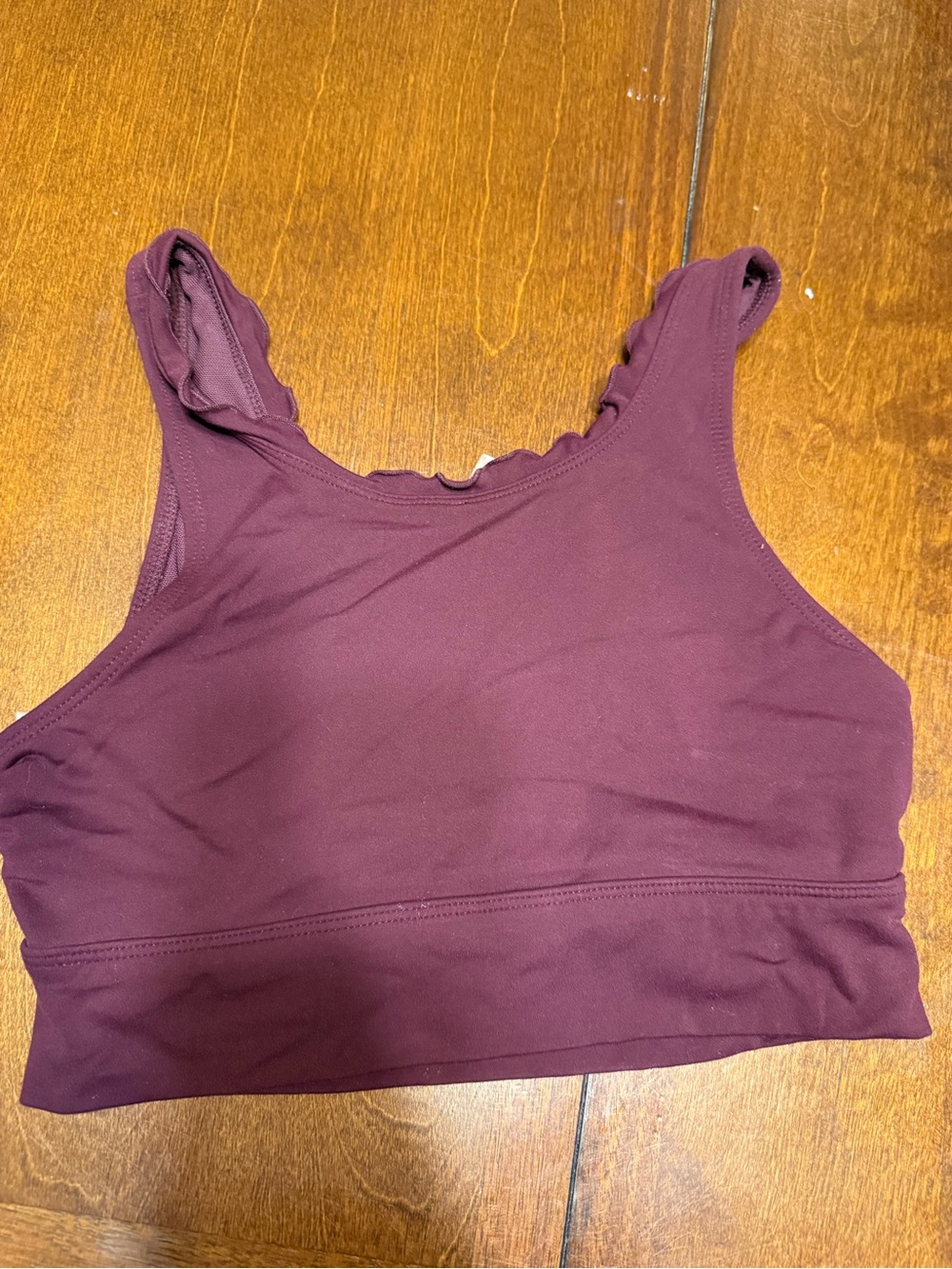 FP Movement Hearts A Flutter Sports Bra Ruffle Trim Maroon XS Scalloped neckline
